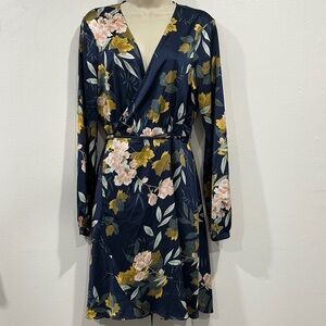 Lulu’s Navy Floral Long Sleeve Wrap Dress